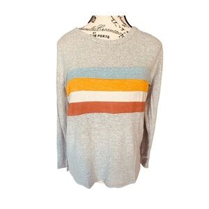 Anthropologie Ella Mara Hace Striped Gray Crewneck Sweater Top NWT Size XS